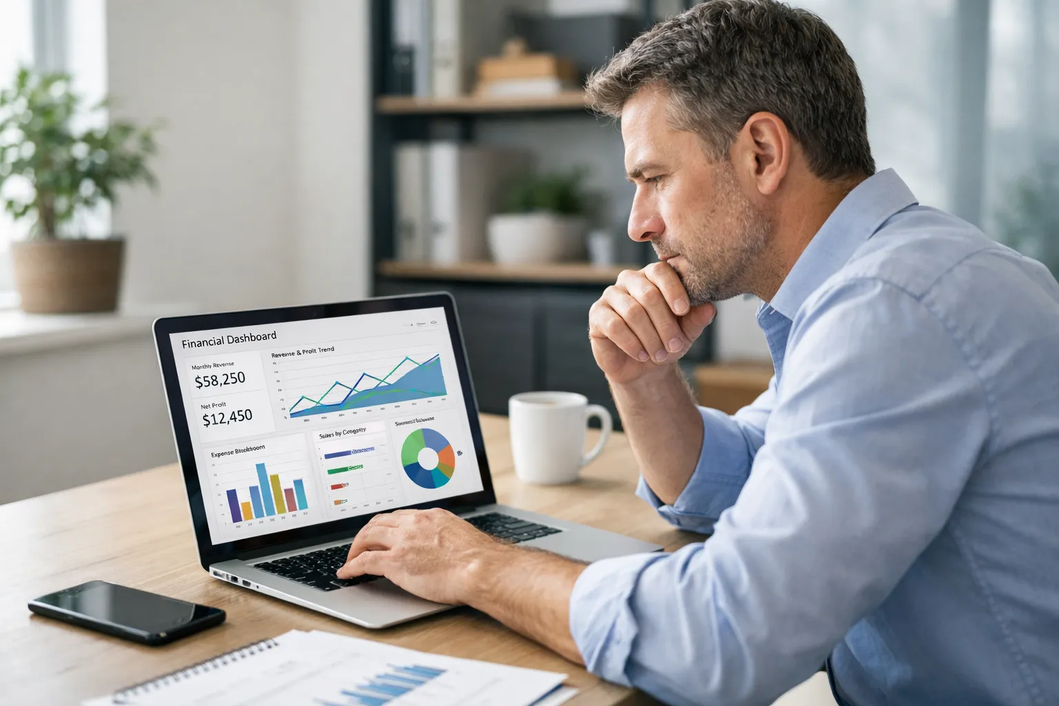Business Owner Looking At Profit Loss Statement