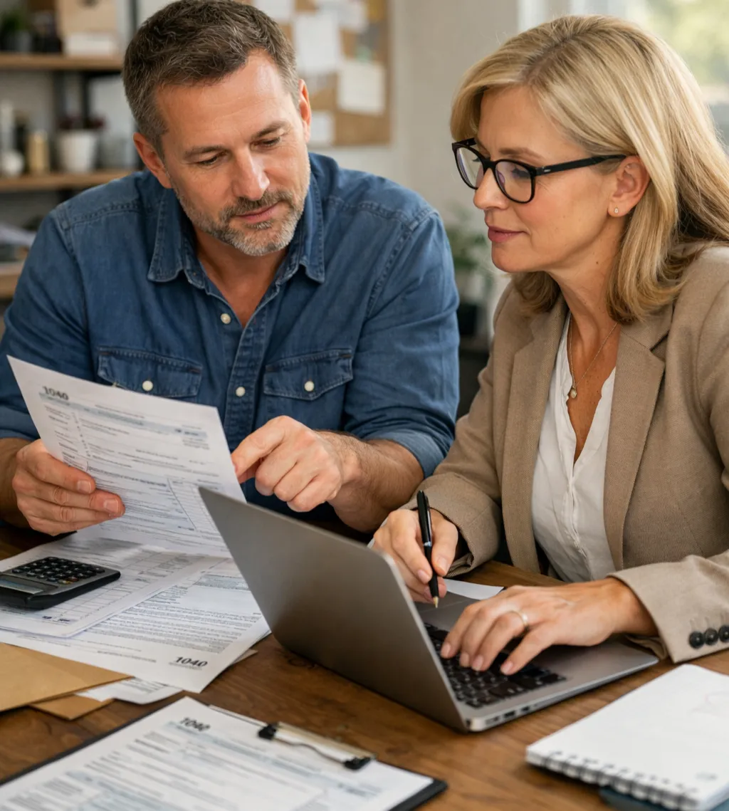 Accountant helping a small business owner with taxes
