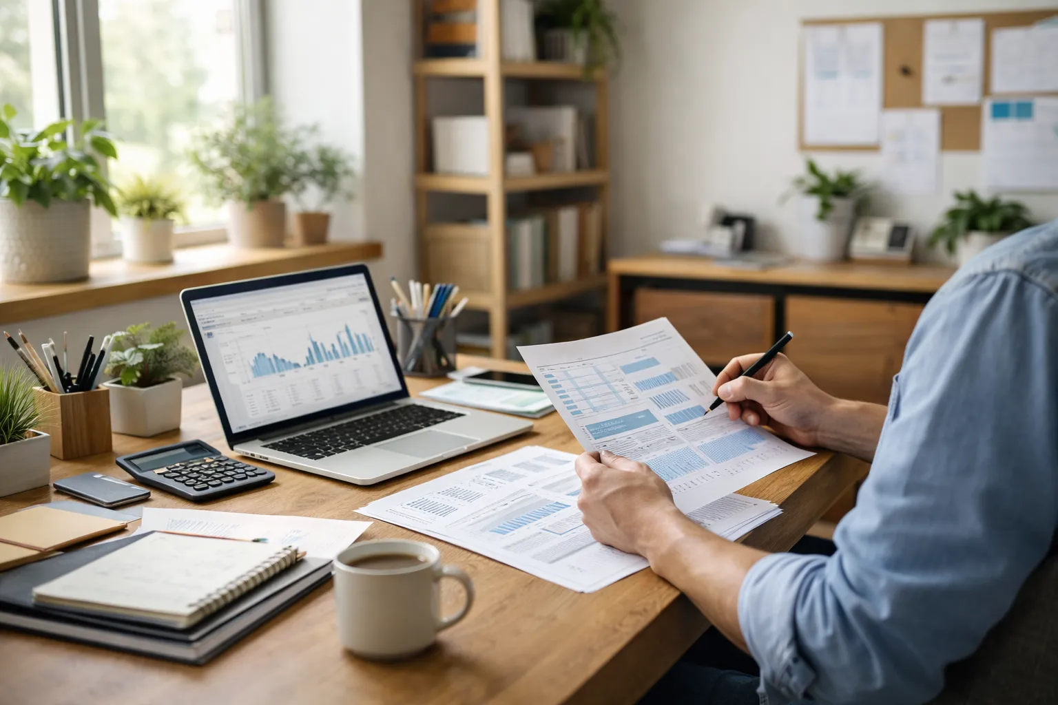 Accountant working at a desk with a laptop open